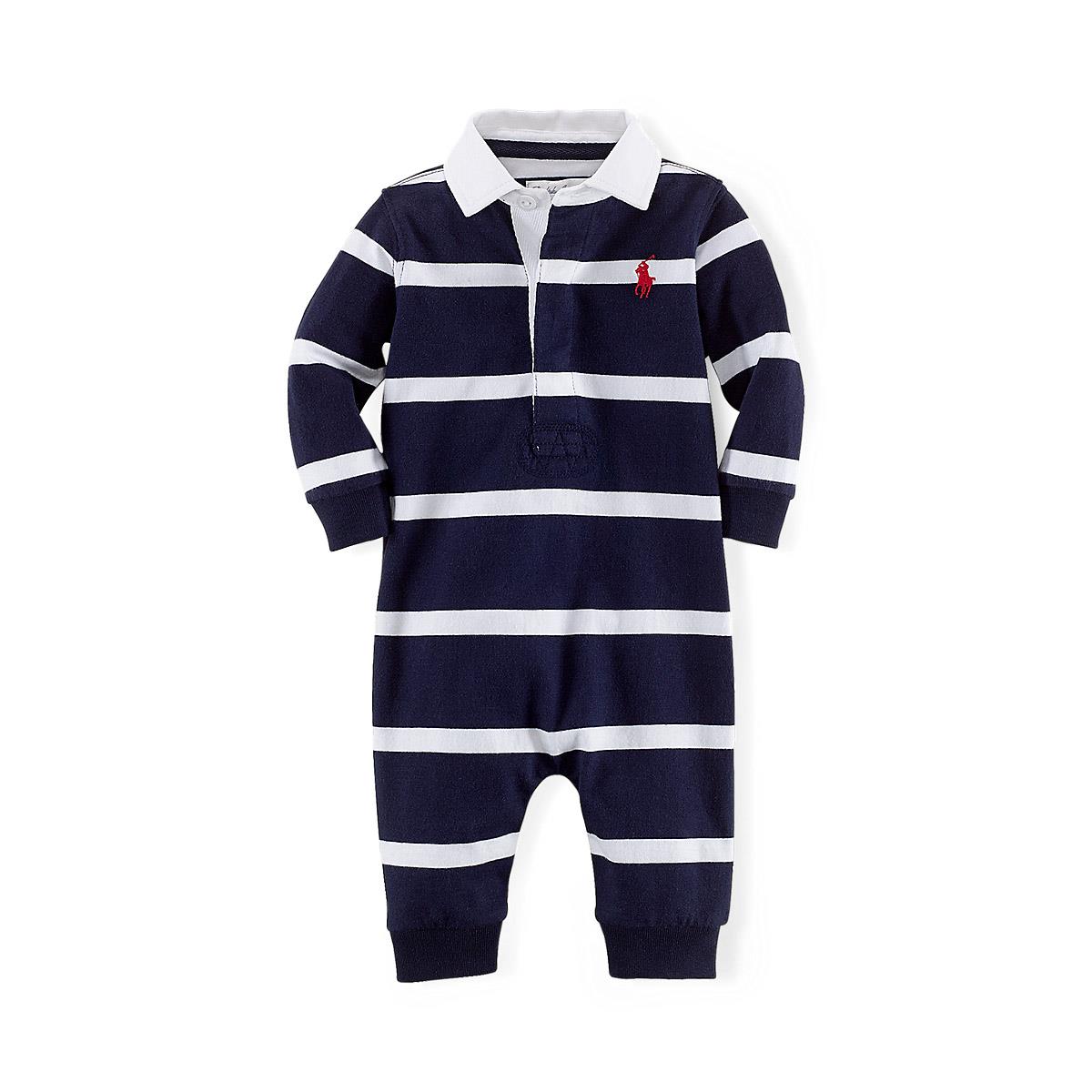 Polo Ralph Lauren Striped Cotton Jersey Rugby Coverall 3M-24M